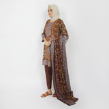 Women's Printed 3pcs Suit - Brown, Women Shalwar Suits, Chase Value, Chase Value
