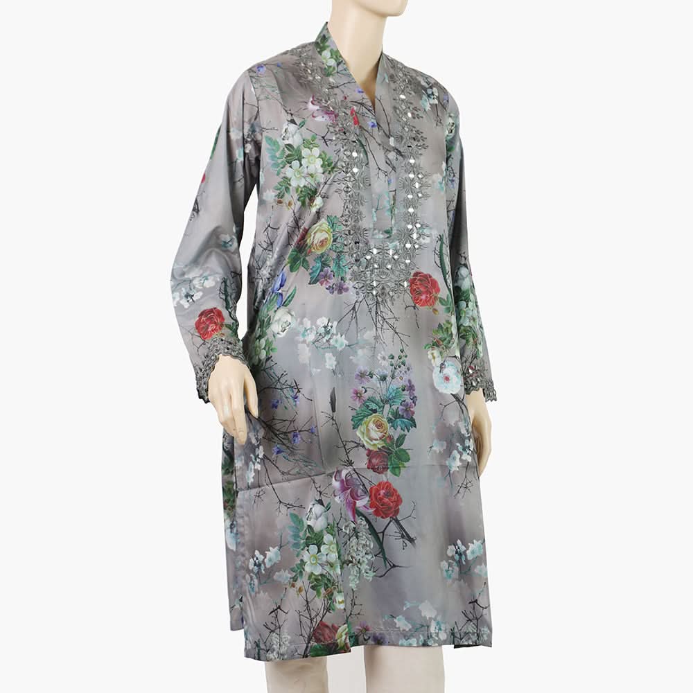 Women's Embroidered Kurti - Grey, Women Ready Kurtis, Chase Value, Chase Value