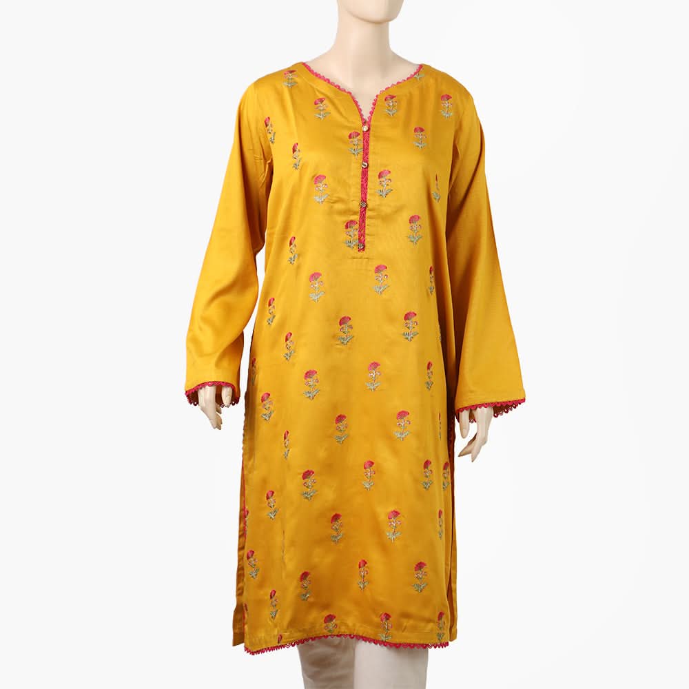 Women's Embroidered Stitched Kurti - Mustard, Women Ready Kurtis, Chase Value, Chase Value