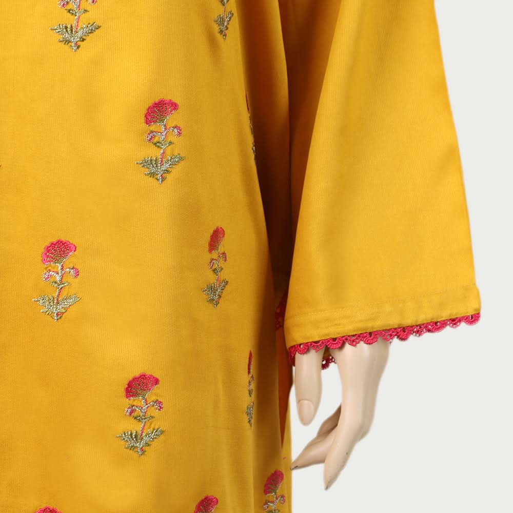 Women's Embroidered Stitched Kurti - Mustard, Women Ready Kurtis, Chase Value, Chase Value