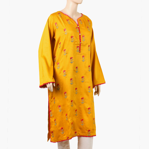 Women's Embroidered Stitched Kurti - Mustard, Women Ready Kurtis, Chase Value, Chase Value