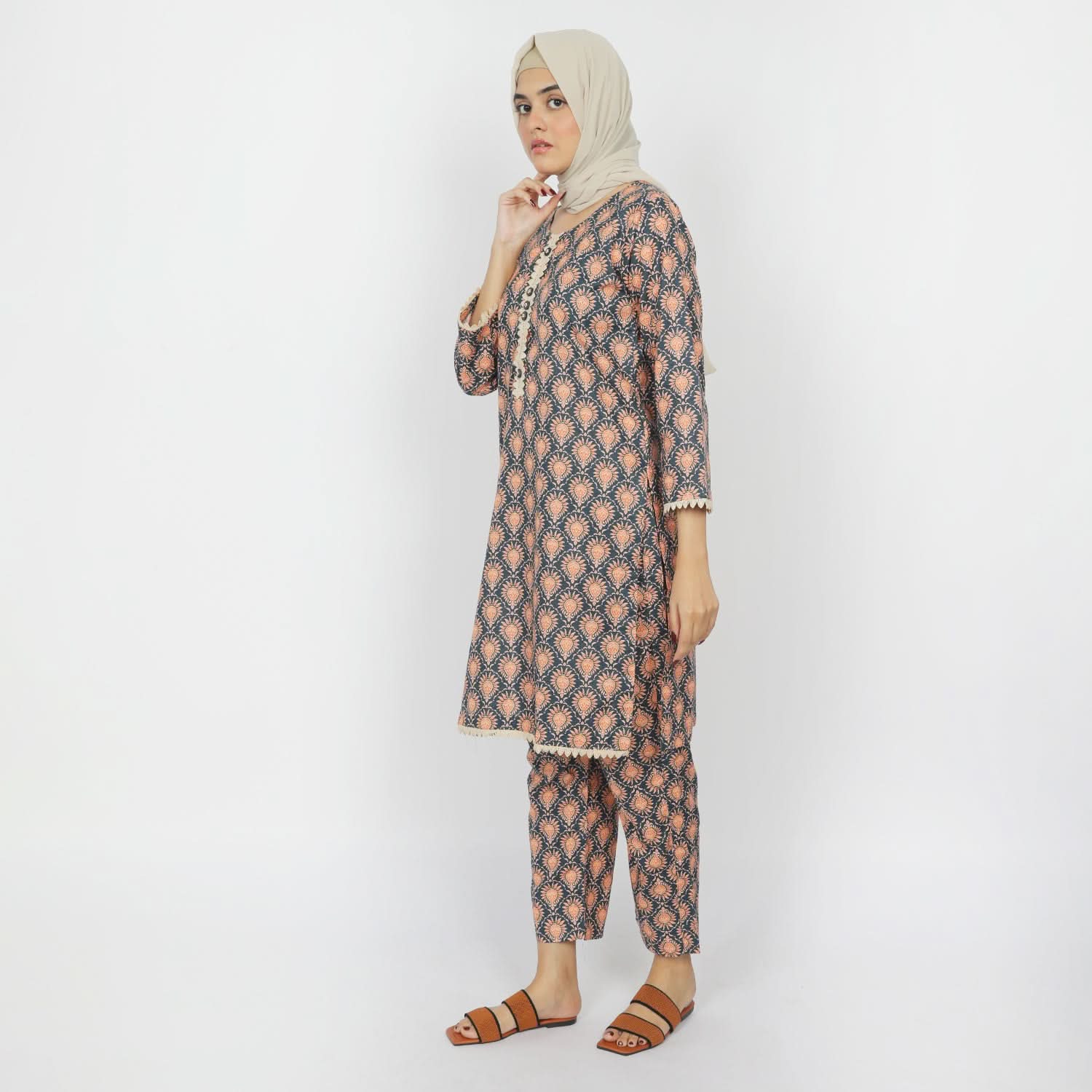 Women's Khaddar 2pcs Stitched Suit - Peach, Women Shalwar Suits, Chase Value, Chase Value