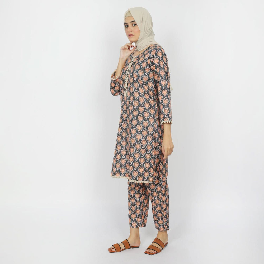 Women's Khaddar 2pcs Stitched Suit - Peach, Women Shalwar Suits, Chase Value, Chase Value