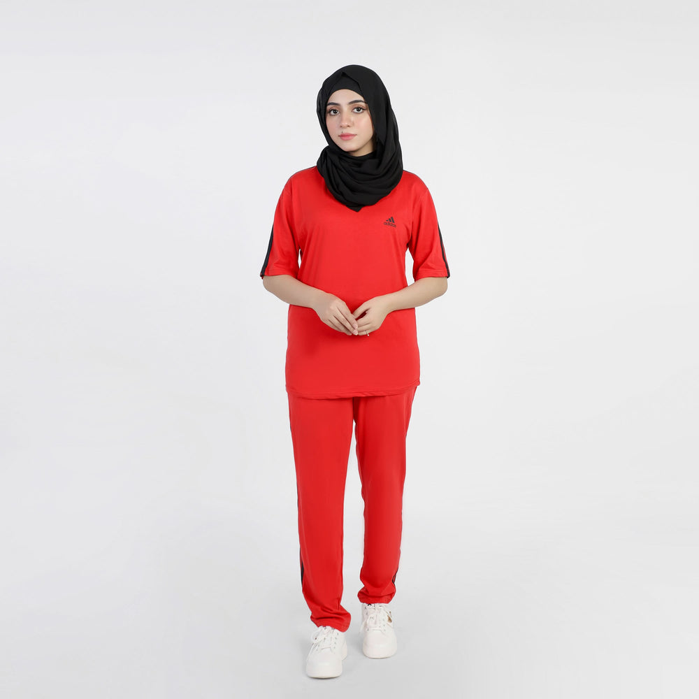 Women's Fancy 3 Tape Track Suit - Red, Women Two Piece Outfit, Chase Value, Chase Value