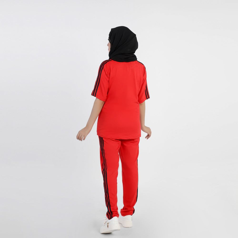 Women's Fancy 3 Tape Track Suit - Red, Women Two Piece Outfit, Chase Value, Chase Value