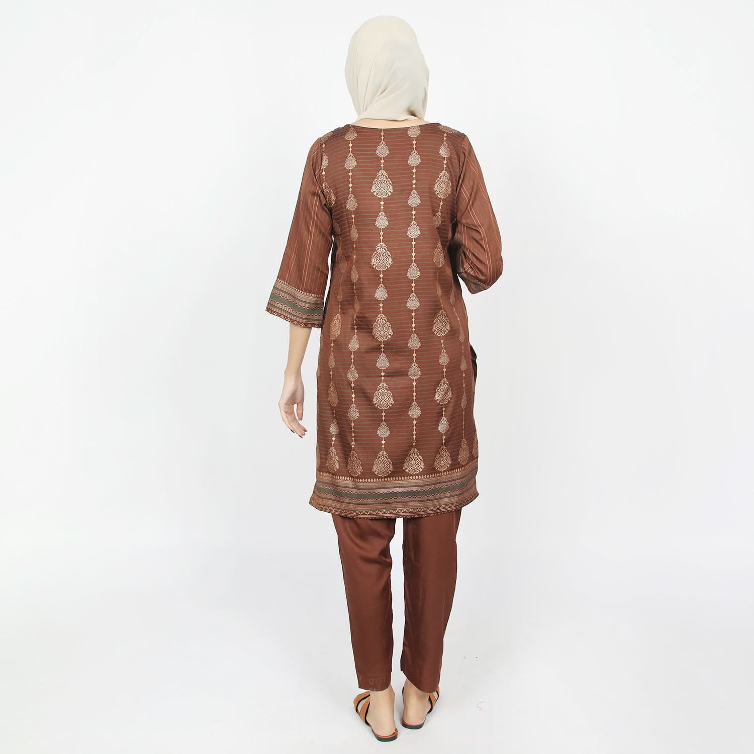 Women's Printed Stitched 03pcs Suit - Brown, Women Shalwar Suits, Chase Value, Chase Value