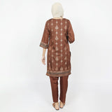 Women's Printed Stitched 03pcs Suit - Brown, Women Shalwar Suits, Chase Value, Chase Value