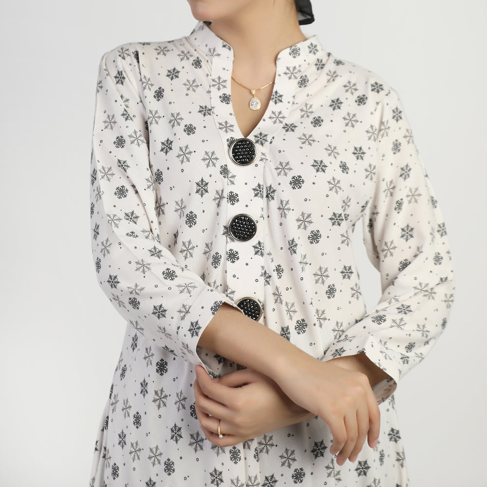 Women's Printed Stitched Kurti - Off White, Women Ready Kurtis, Chase Value, Chase Value