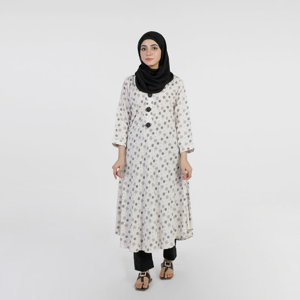 Women's Printed Stitched Kurti - Off White, Women Ready Kurtis, Chase Value, Chase Value