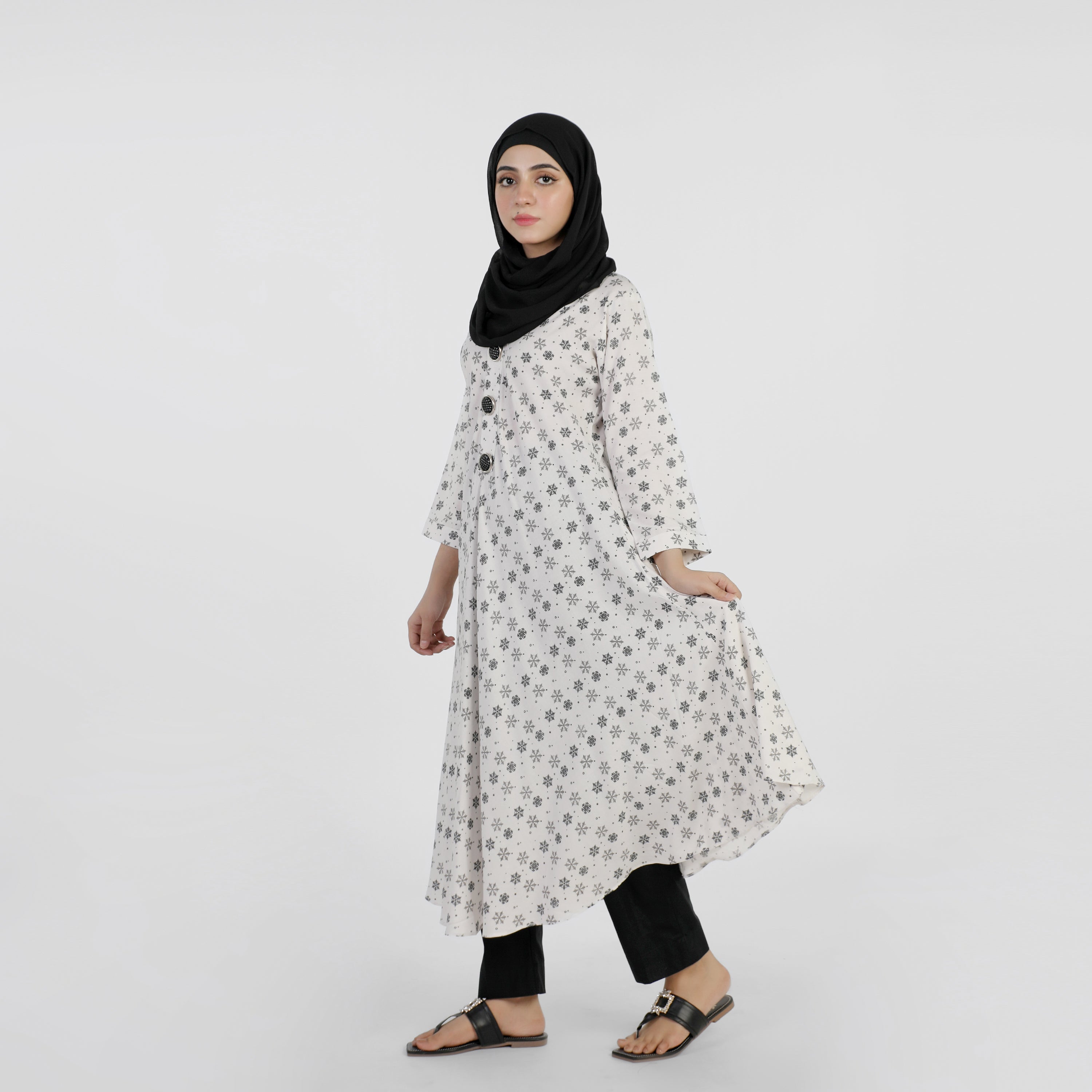 Women's Printed Stitched Kurti - Off White, Women Ready Kurtis, Chase Value, Chase Value