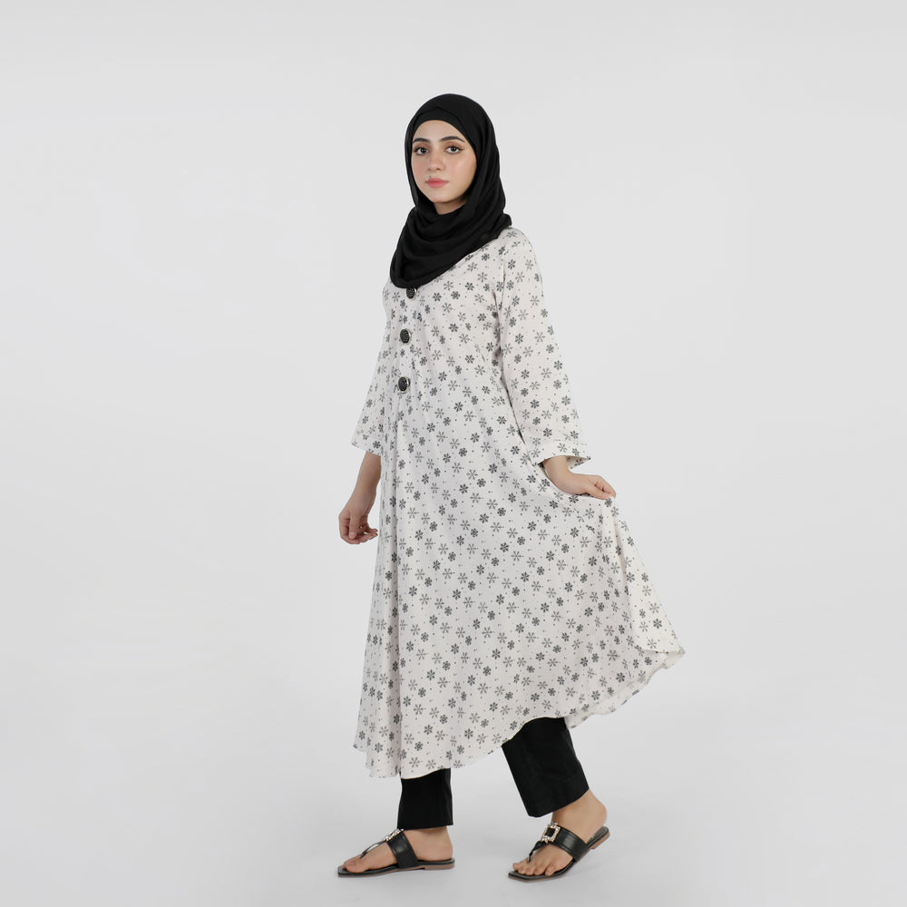 Women's Printed Stitched Kurti - Off White, Women Ready Kurtis, Chase Value, Chase Value