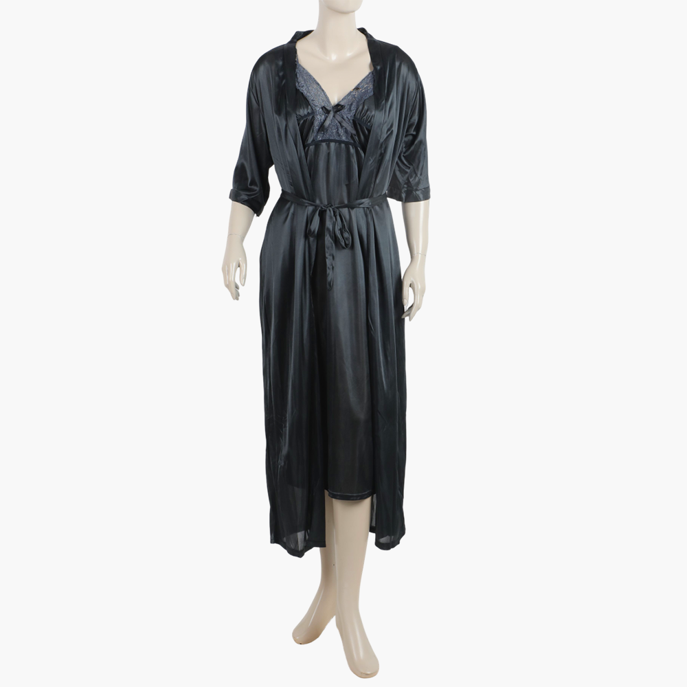 Women's 3Pcs Long Nighty - Dark Grey, Women Night Suit, Chase Value, Chase Value