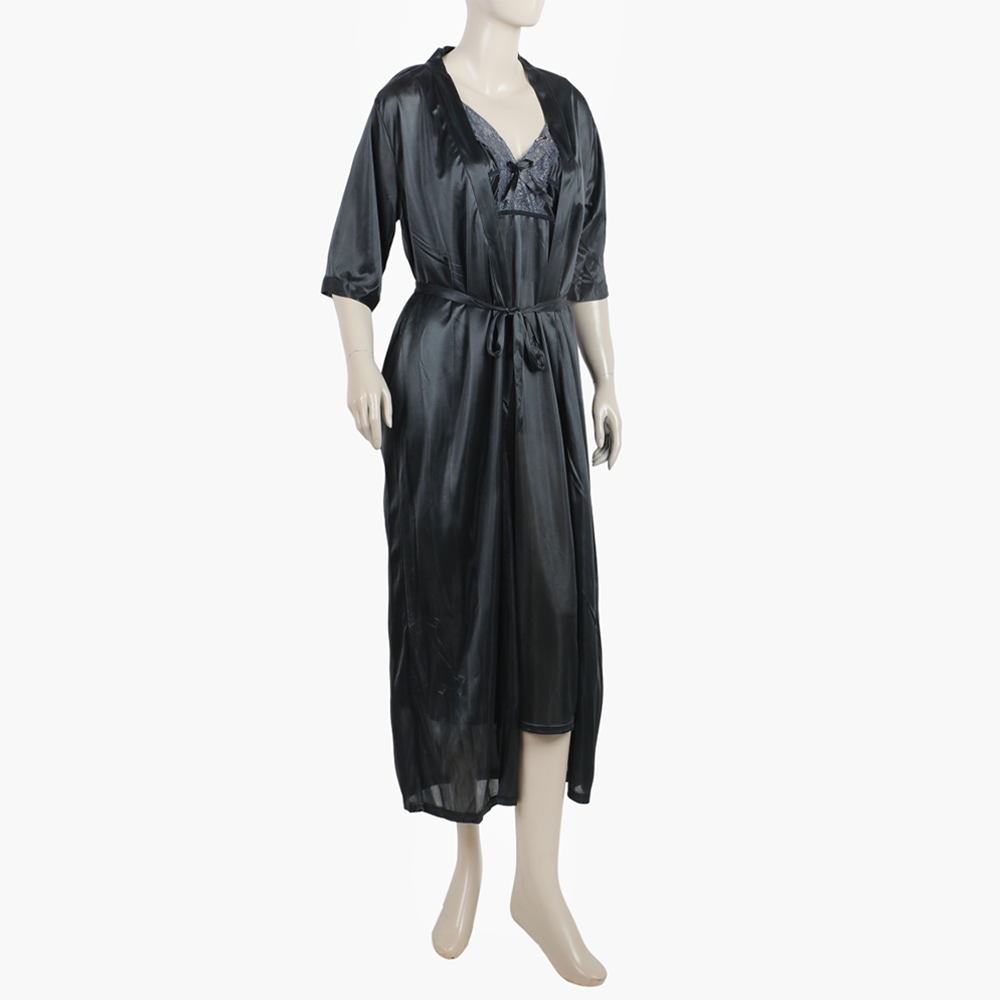 Women's 3Pcs Long Nighty - Dark Grey, Women Night Suit, Chase Value, Chase Value