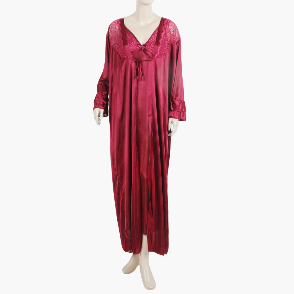 Women's 3Pcs Long Nighty - Maroon, Women Night Suit, Chase Value, Chase Value