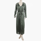 Women's 3Pcs Elegant Satin Sleepwear Set with Lace Long Nighty -Green, Women Night Suit, Chase Value, Chase Value