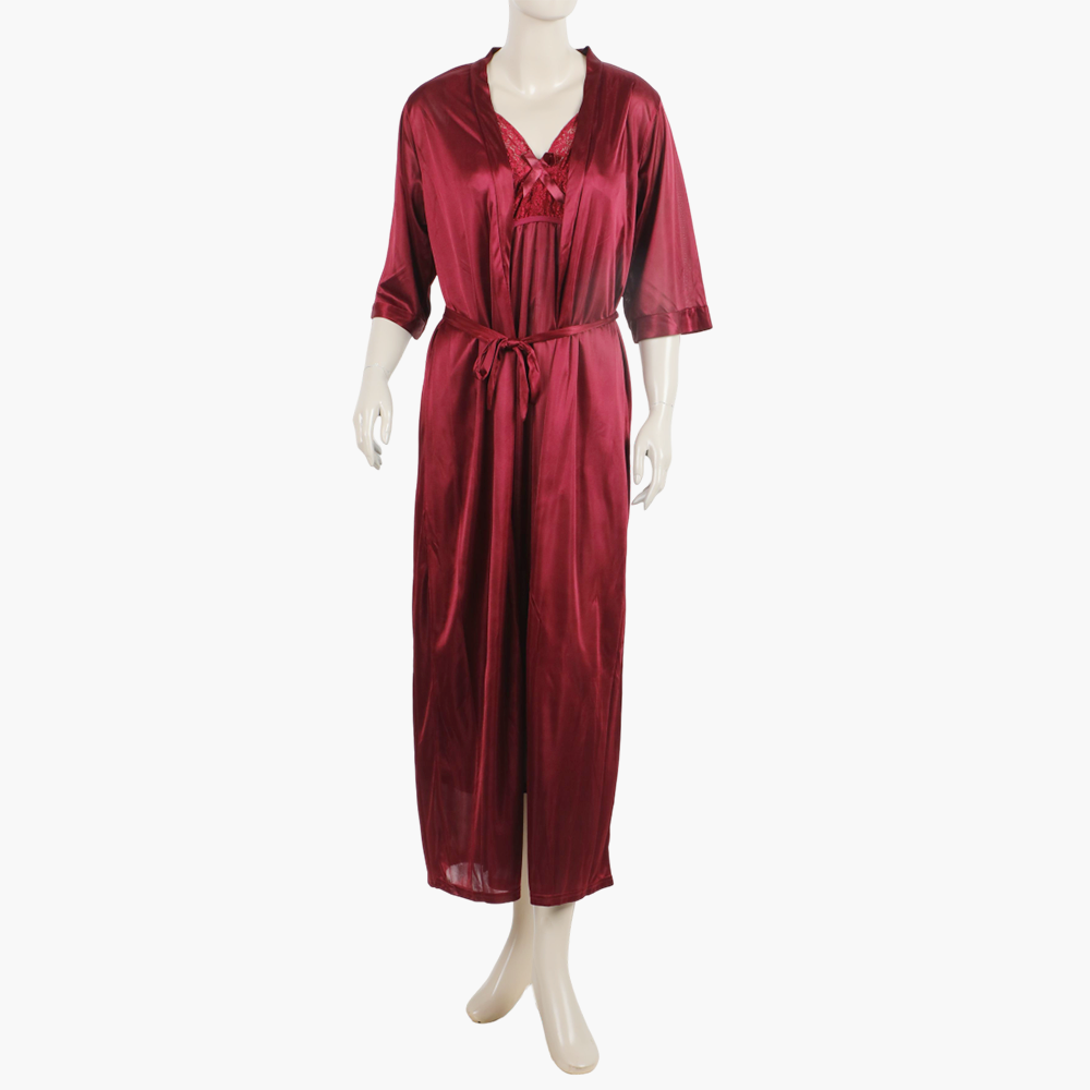 Women's 3Pcs Long Nighty - Maroon, Women Night Suit, Chase Value, Chase Value
