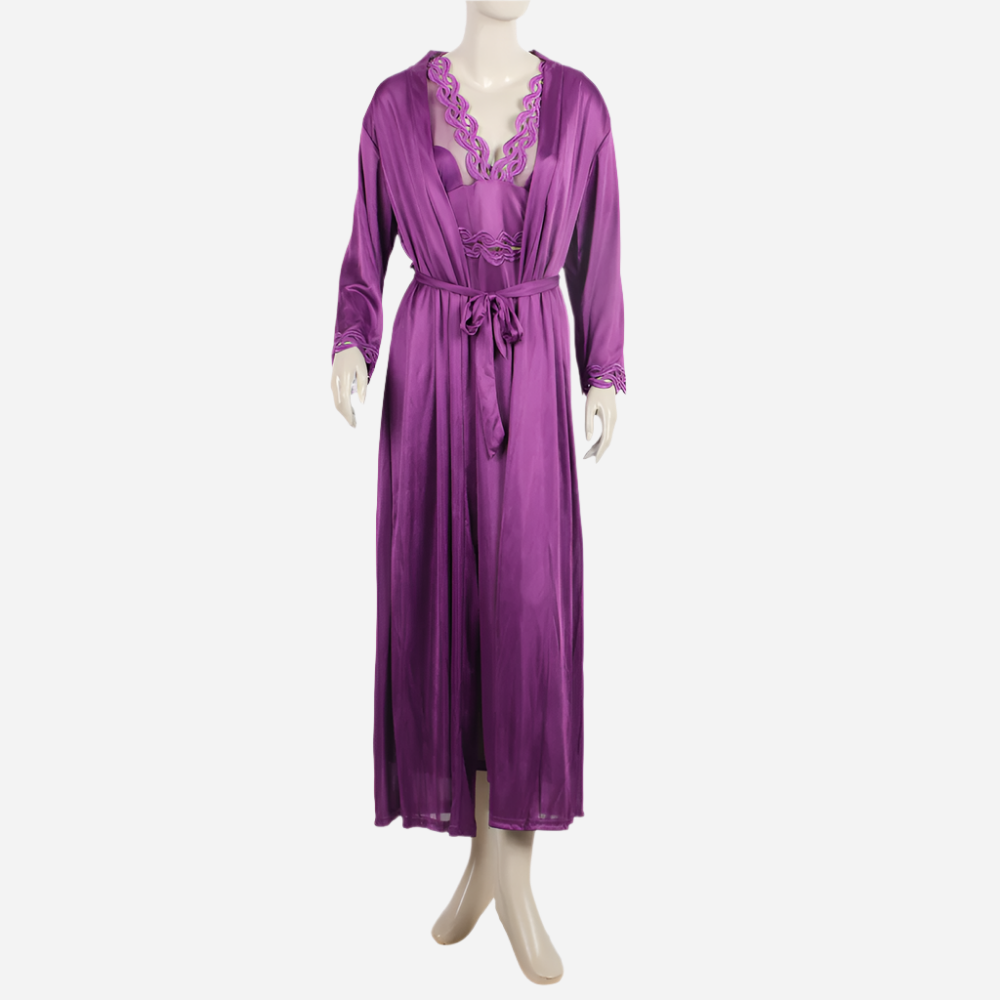 Women's 3Pcs Long Nighty - Purple, Women Night Suit, Chase Value, Chase Value