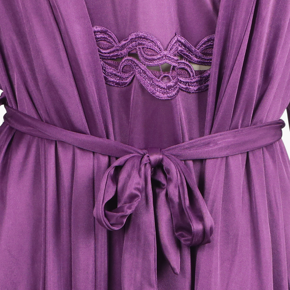 Women's 3Pcs Long Nighty - Purple, Women Night Suit, Chase Value, Chase Value