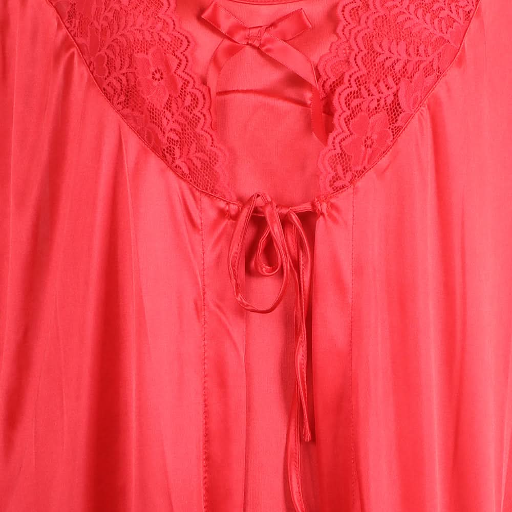 Women's 3Pcs Elegant Lace Sleepwear Set Long Nighty - Red, Women Night Suit, Chase Value, Chase Value