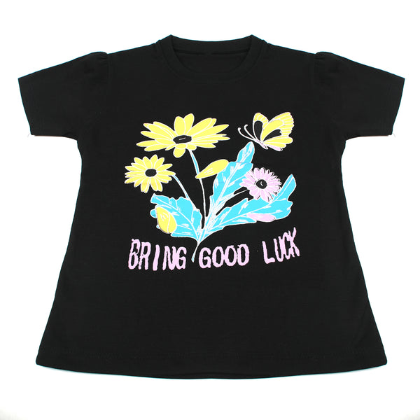 Girls Half Sleeves T-Shirt - Black