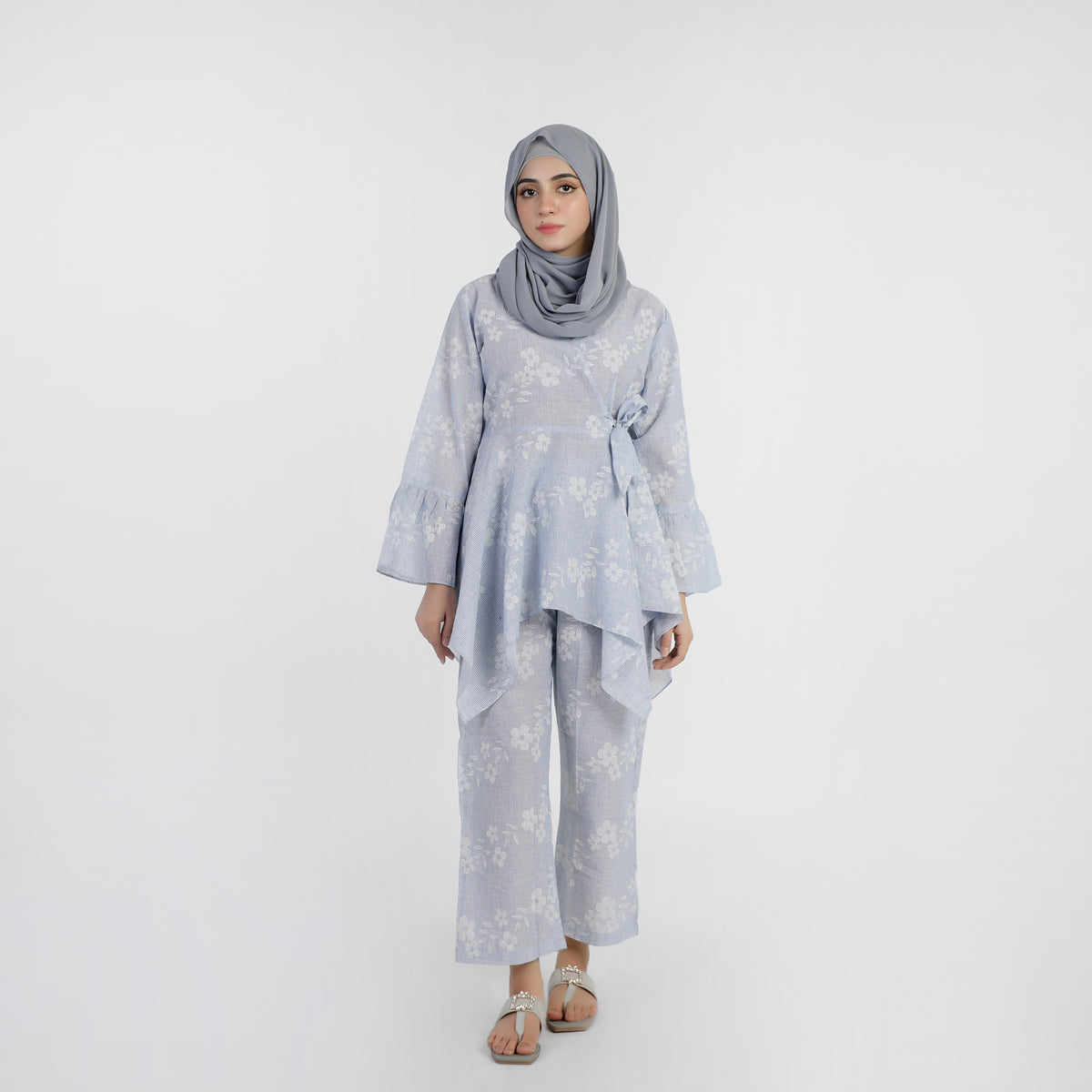 Women's Printed Cut Daman Western Co-Ord Set - Blue, Women Co-Ord Set, Chase Value, Chase Value