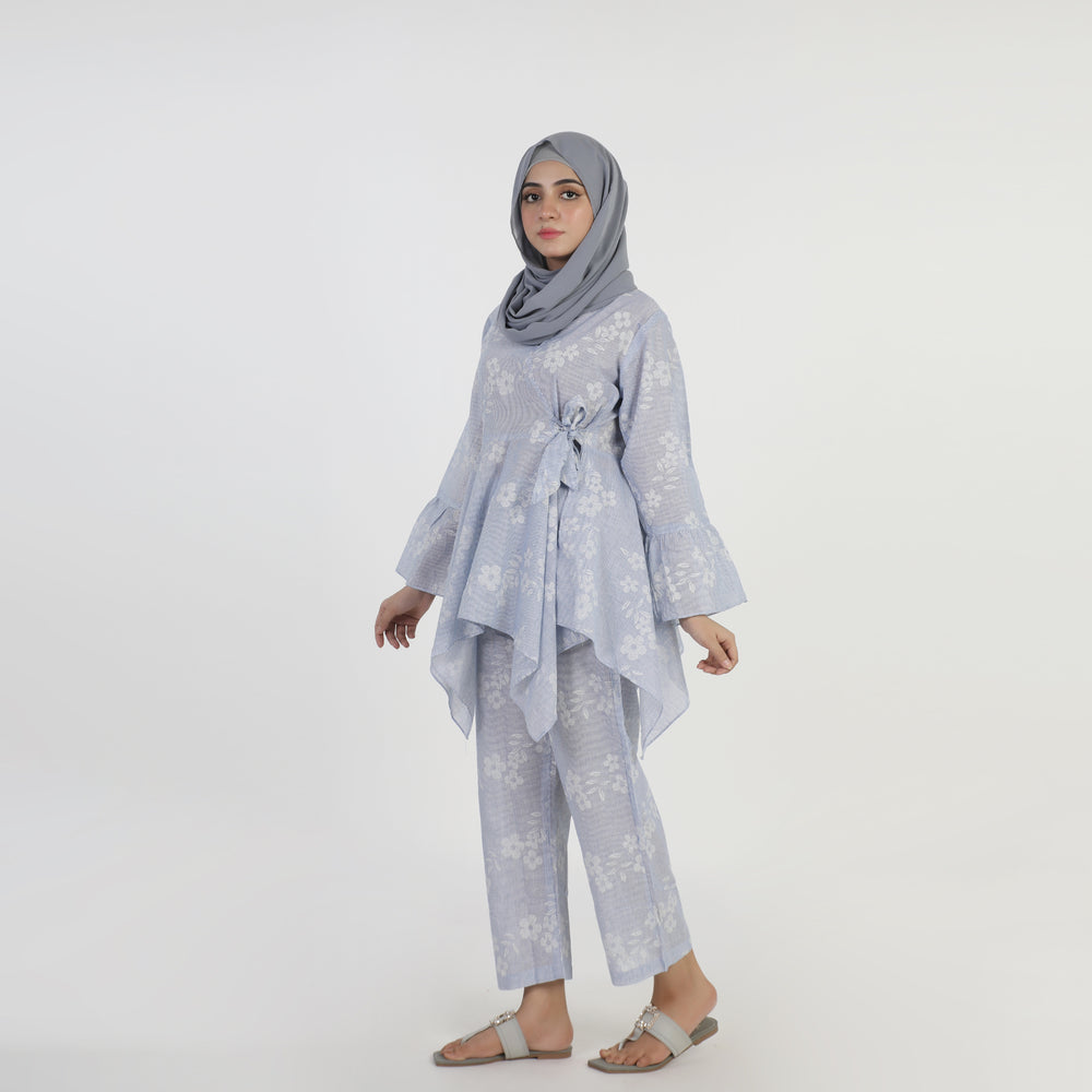 Women's Printed Cut Daman Western Co-Ord Set - Blue, Women Co-Ord Set, Chase Value, Chase Value