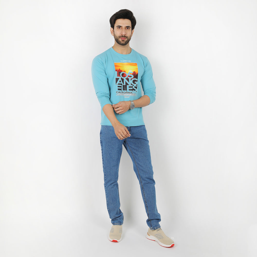 Men's Full Sleeves Printed T-Shirt - Sea Green, Men's T-Shirts & Polos, Chase Value, Chase Value