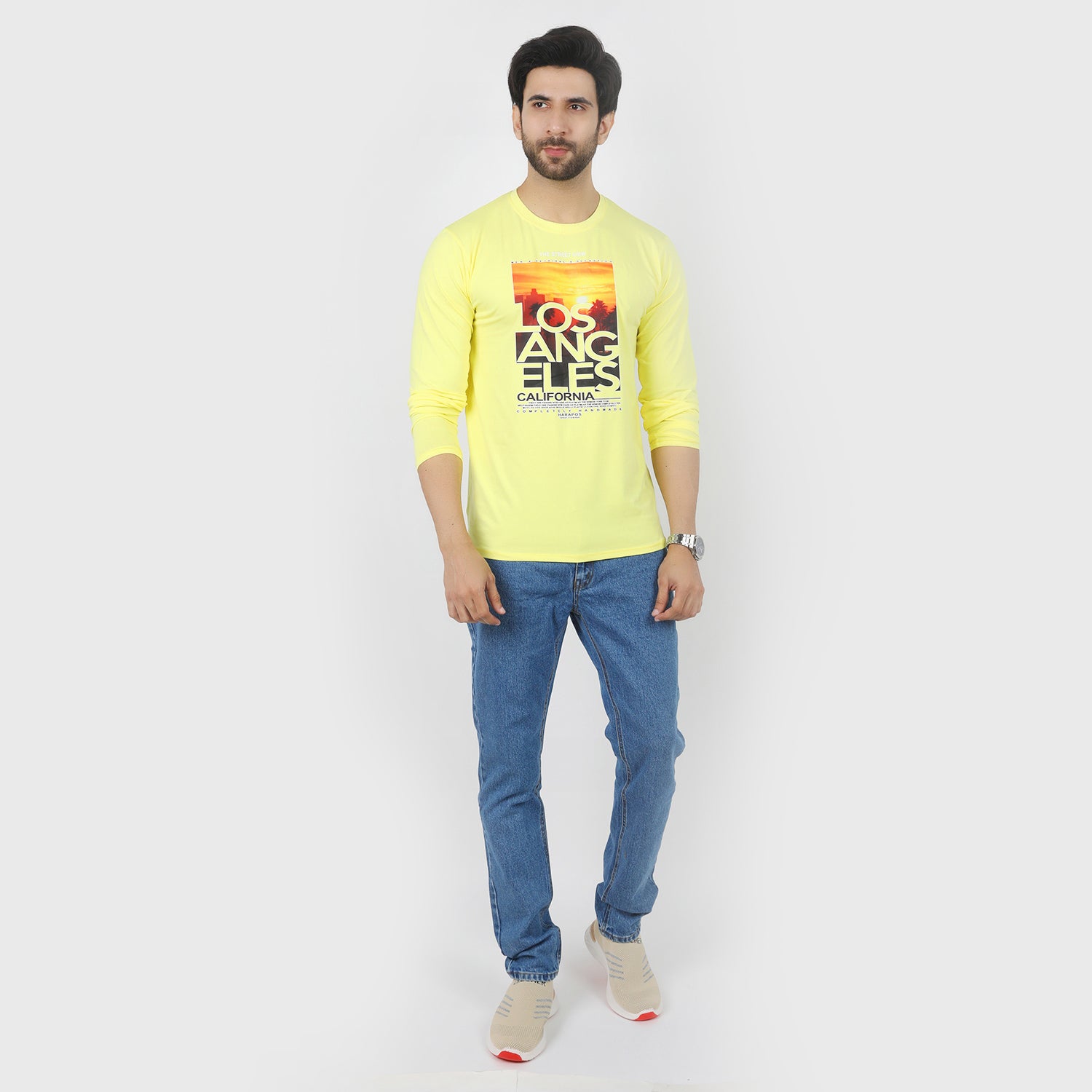 Men's Full Sleeves Printed T-Shirt - Yellow, Men's T-Shirts & Polos, Chase Value, Chase Value