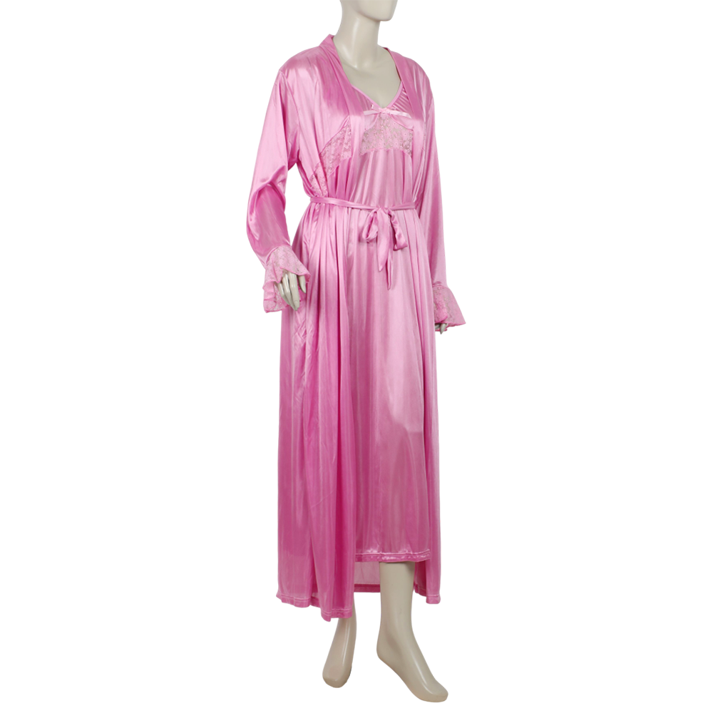 Women's 3Pcs Long Nighty - Light Pink, Women Night Suit, Chase Value, Chase Value