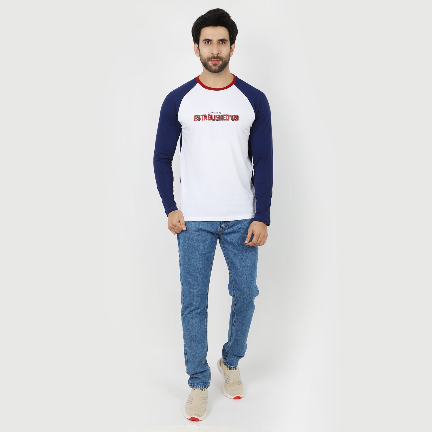 Eminent Men's Round Neck Full Sleeves T-Shirt - Navy Blue & White, Men's T-Shirts & Polos, Eminent, Chase Value