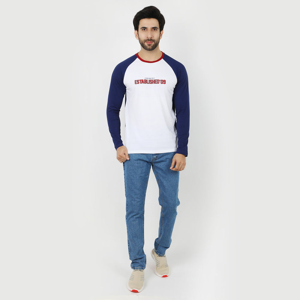 Eminent Men's Round Neck Full Sleeves T-Shirt - Navy Blue & White, Men's T-Shirts & Polos, Eminent, Chase Value