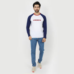 Eminent Men's Round Neck Full Sleeves T-Shirt - Navy Blue & White