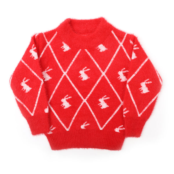 Girls Full Sleeves Sweater - Red