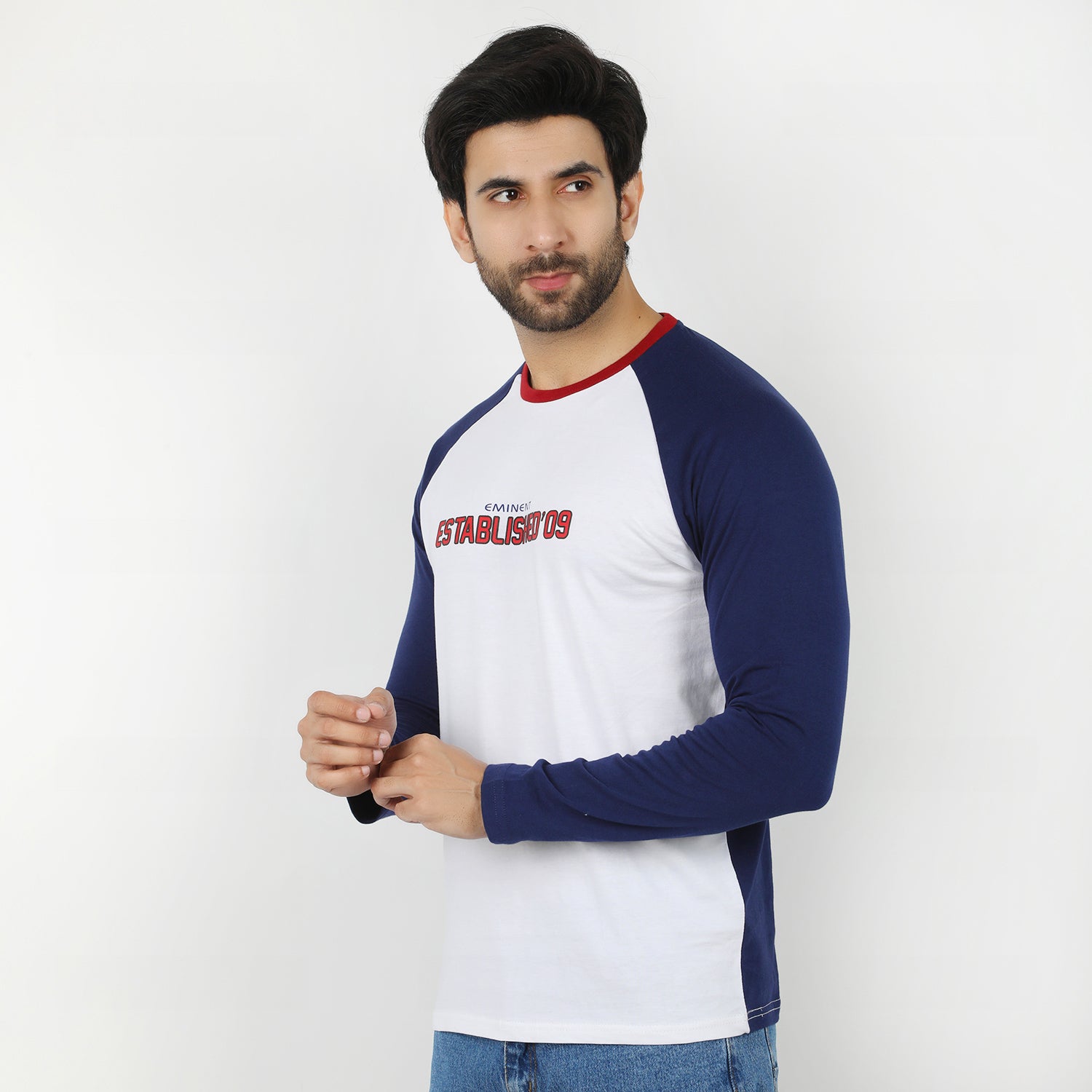 Eminent Men's Round Neck Full Sleeves T-Shirt - Navy Blue & White, Men's T-Shirts & Polos, Eminent, Chase Value