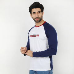 Eminent Men's Round Neck Full Sleeves T-Shirt - Navy Blue & White