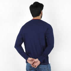 Eminent Men's Round Neck Full Sleeves T-Shirt - Navy Blue & White