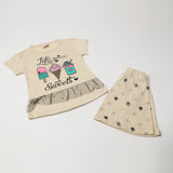 Girl's Half Sleeves Skirt Suit - Cream, Girls Suits, Chase Value, Chase Value