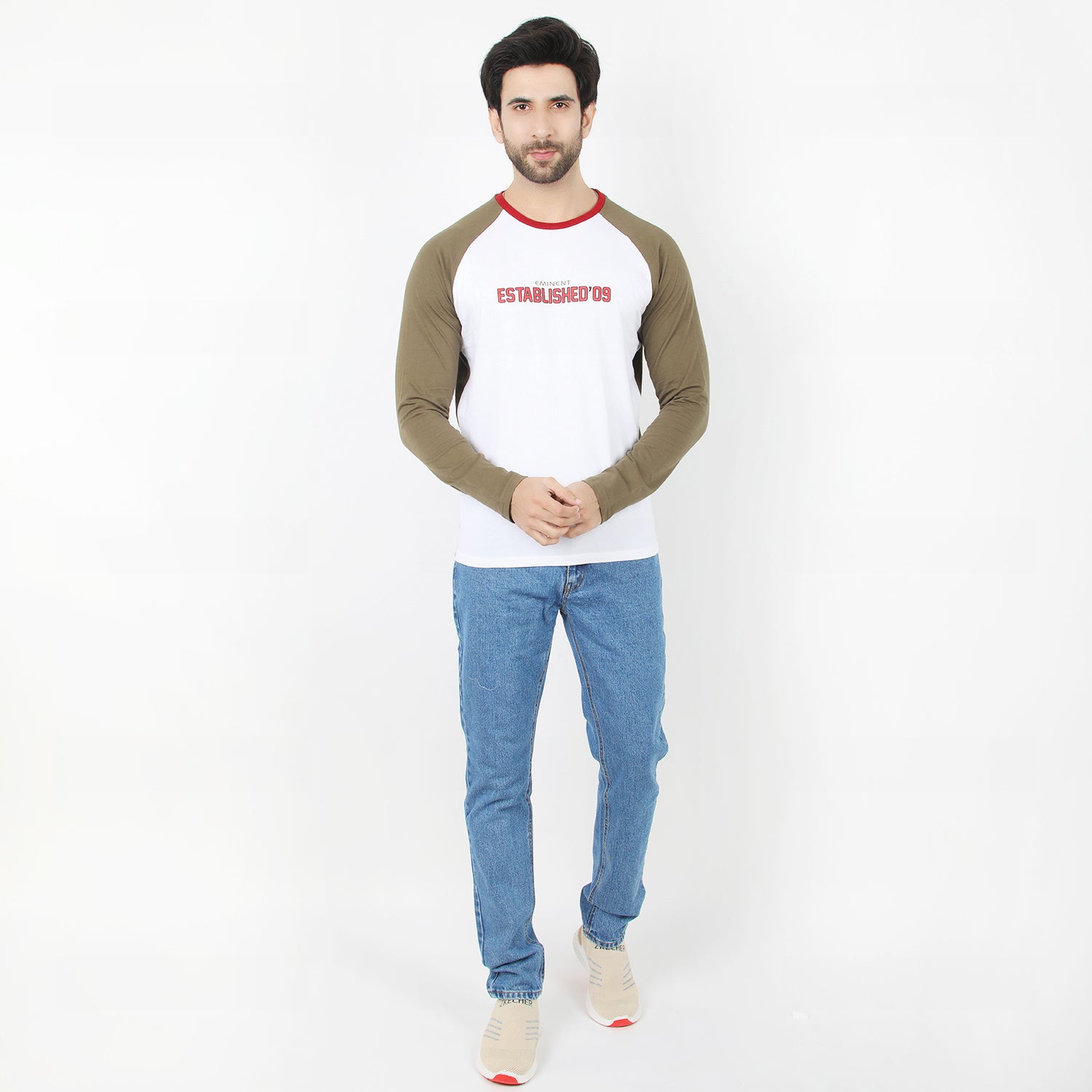 Eminent Men's Round Neck Full Sleeves T-Shirt - Olive & White, Men's T-Shirts & Polos, Eminent, Chase Value