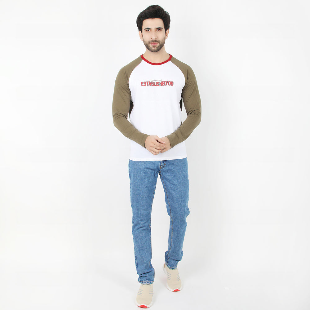 Eminent Men's Round Neck Full Sleeves T-Shirt - Olive & White, Men's T-Shirts & Polos, Eminent, Chase Value