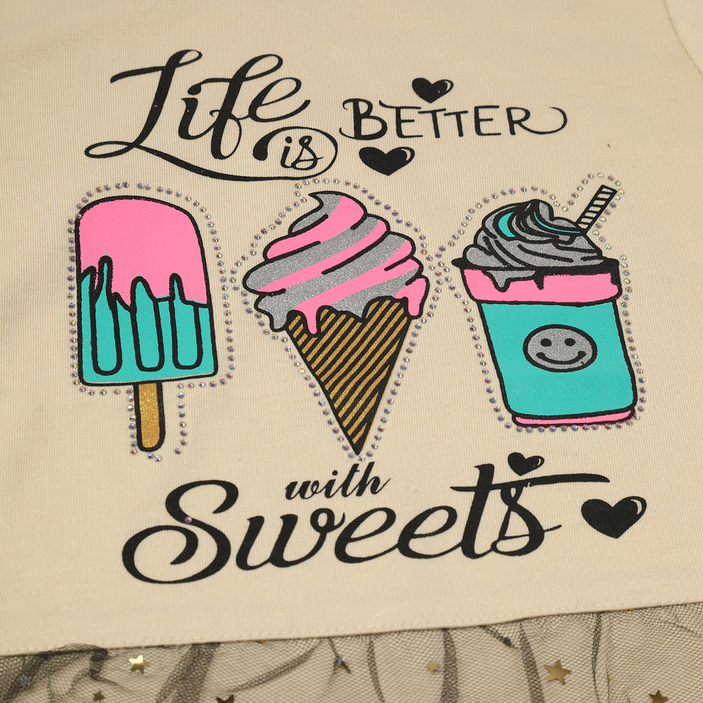 Girl's Half Sleeves Skirt Suit - Cream, Girls Suits, Chase Value, Chase Value