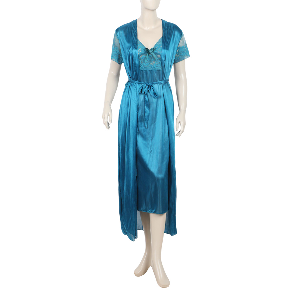 Women's 3Pcs Long Nighty - Sea Green, Women Night Suit, Chase Value, Chase Value