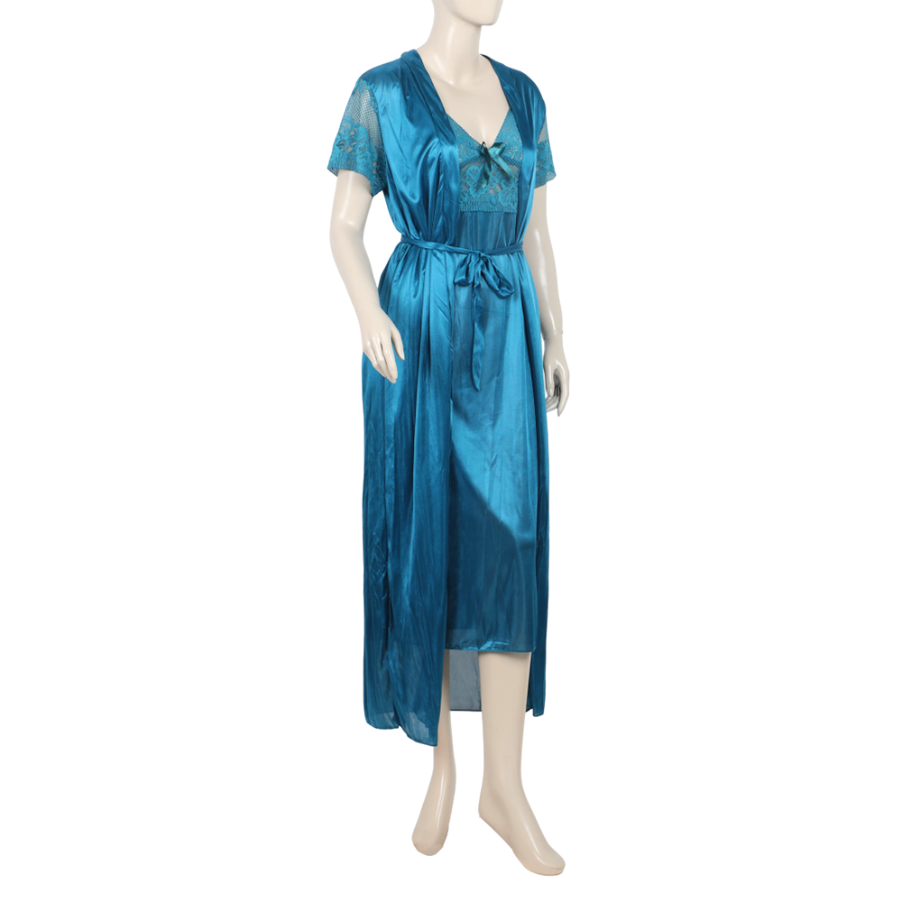 Women's 3Pcs Long Nighty - Sea Green, Women Night Suit, Chase Value, Chase Value