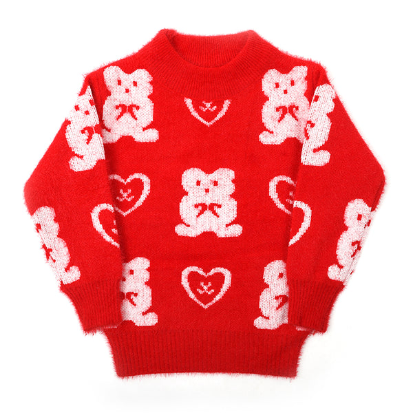 Girls Full Sleeves Sweater - Red