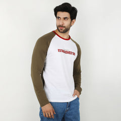 Eminent Men's Round Neck Full Sleeves T-Shirt - Olive & White