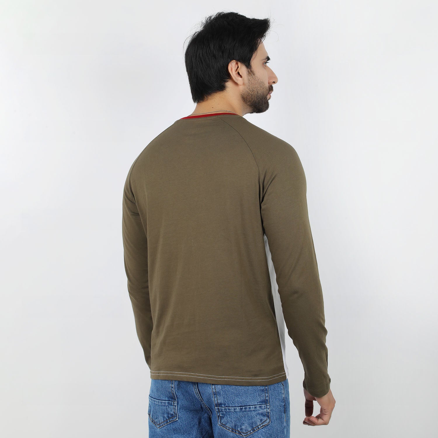 Eminent Men's Round Neck Full Sleeves T-Shirt - Olive & White, Men's T-Shirts & Polos, Eminent, Chase Value