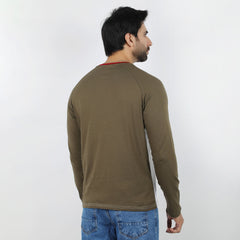 Eminent Men's Round Neck Full Sleeves T-Shirt - Olive & White