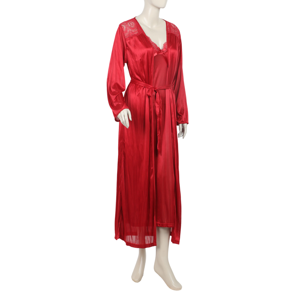 Women's 3Pcs Long Nighty - Red, Women Night Suit, Chase Value, Chase Value