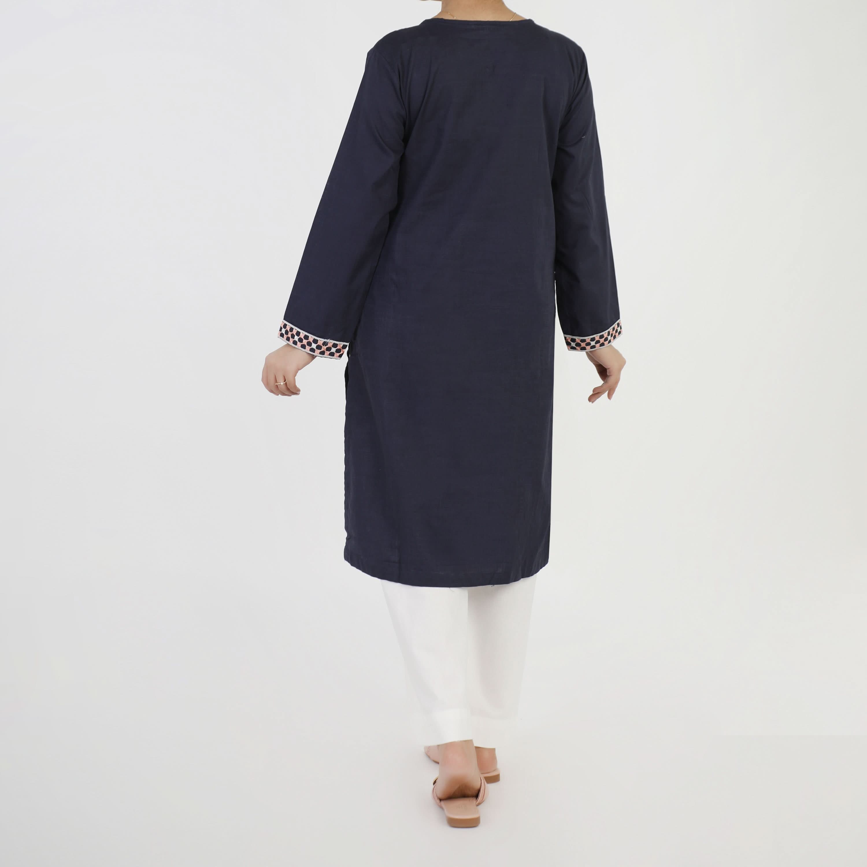 Women's Embroidered Kurti - Navy Blue, Women Ready Kurtis, Chase Value, Chase Value