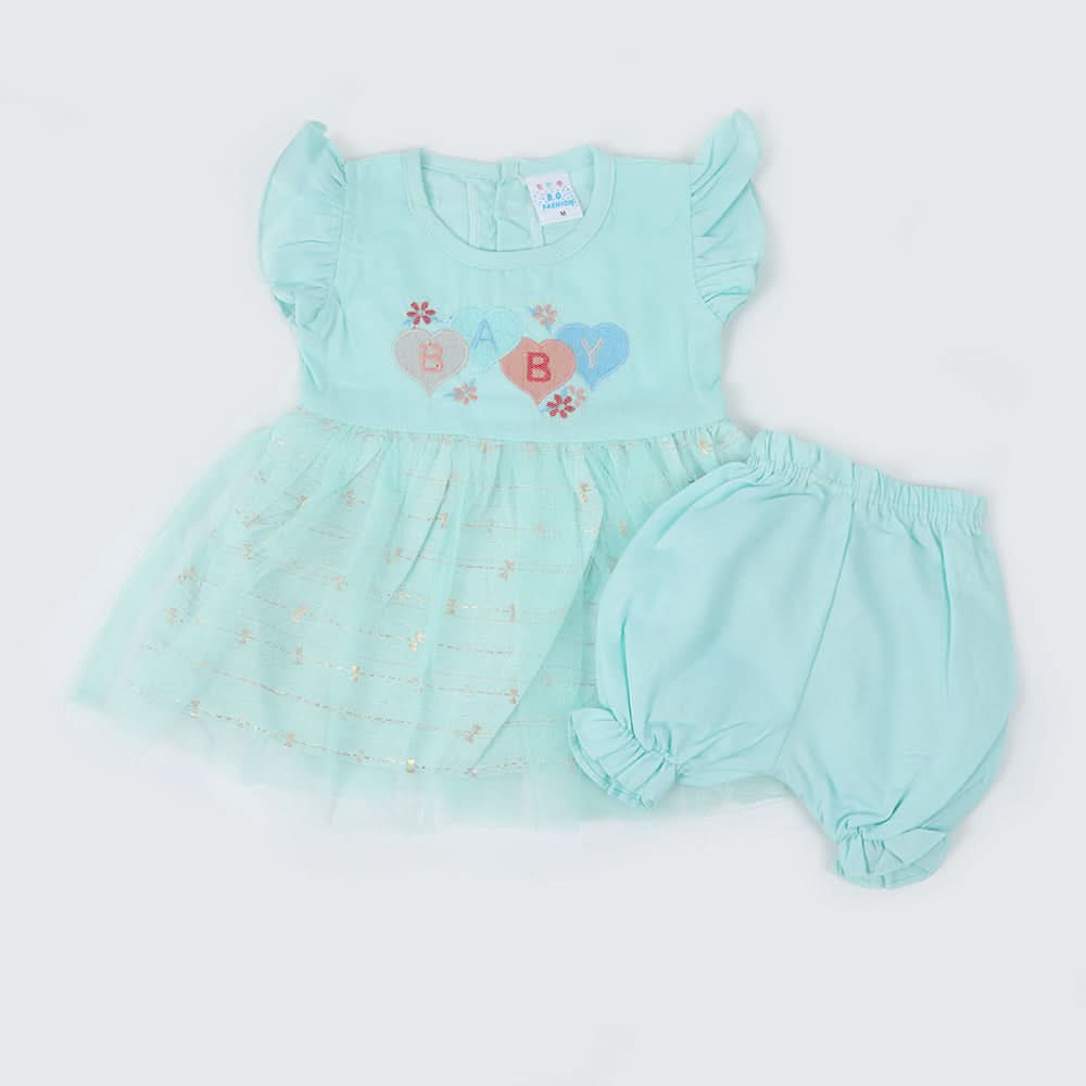 Newborn Girls Half Sleeves Suit - Cyan, Newborn Girls Sets & Suits, Chase Value, Chase Value