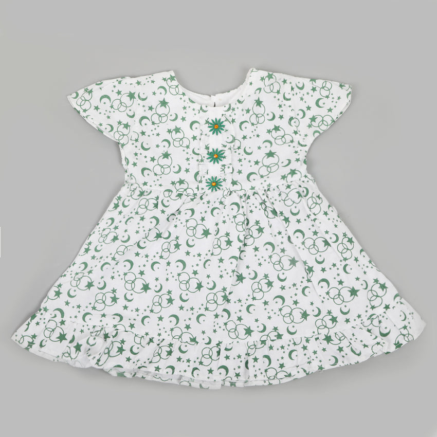 Girls Independence Day Frock - Green & White